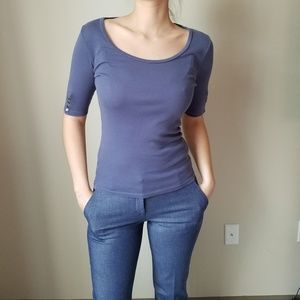 Blue Scoop Neck Top w/ 4 Metallic Buttons